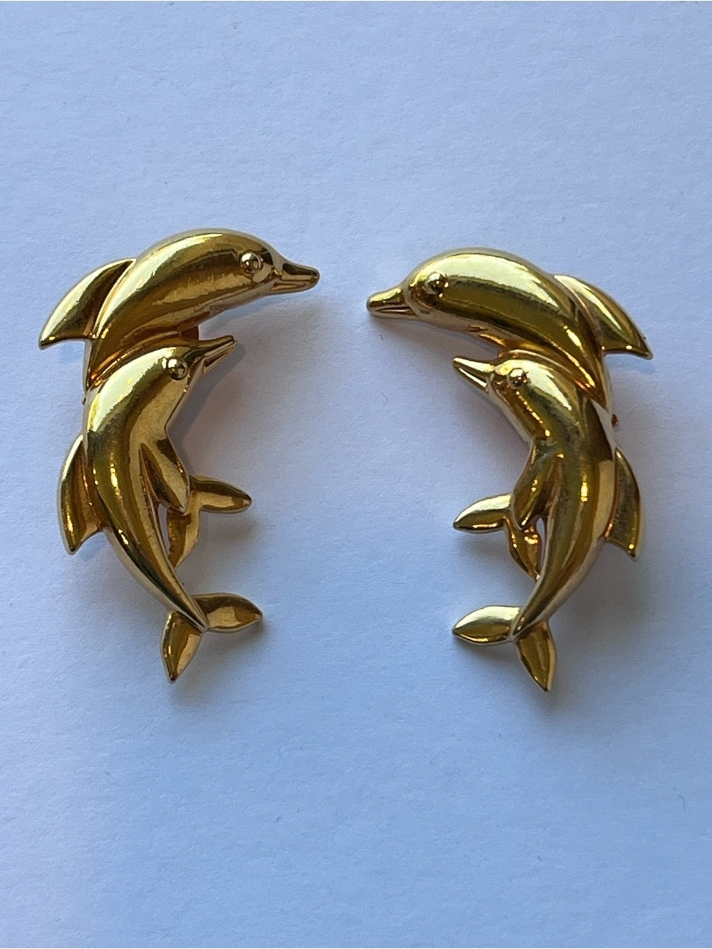 Vintage Dolphin Earrings Gold Tone Clip On